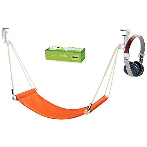 Foot Hammock Under Desk Footrest | Adjustable Office Foot Rest Under Desk Hammock | Portable Desk Feet Hammock with Headphones Holder (Orange)