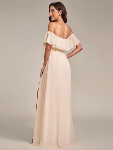 Image of Ever-Pretty Women's Summer Off The Shoulder Flowy Chiffon Formal Wedding Guest Dresses Maxi Side Split Beach Bridesmaid Dress