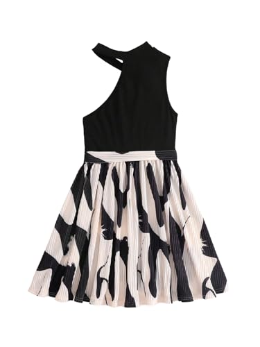 WDIRARA Girl's Printed Sleeveless Cut Out Ruffle Hem Belted A Line Swing Short Dress2