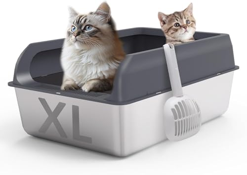 RUIXZSS Stainless Steel Cat Litter Box with Lid XL Extra Large Enclosed Litter Box for Big Cats Kittens Easy to Clean Built-in Scoop (stainless steel)