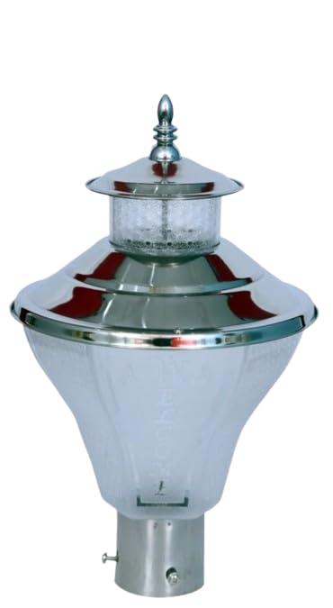 Decorative Gate Post Light, Chrome Finish, Polished Steel, Outdoor Pillar Lamp with Glass Shade-image-16