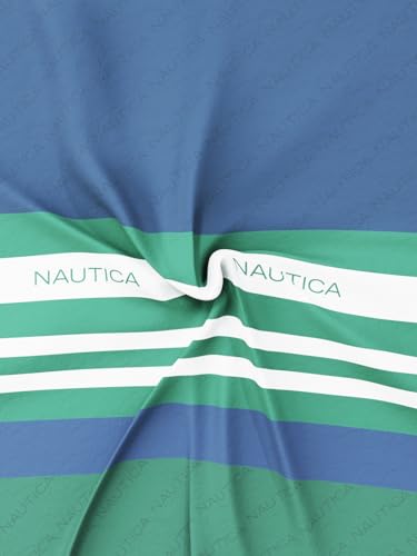 Image of NAUTICA Super Soft Cotton King Bedsheet with 2 Pillow Covers -3Pc Set (Bradford) Stripe-Blue /Green,160 TC