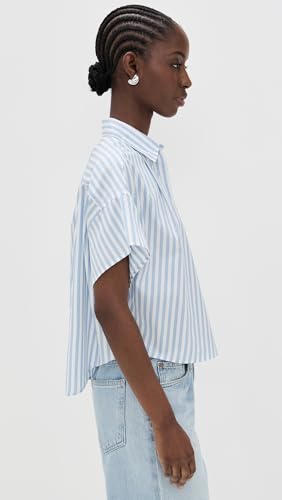 rag & bone Women's Martha Short Sleeve Stripe Poplin Shirt4