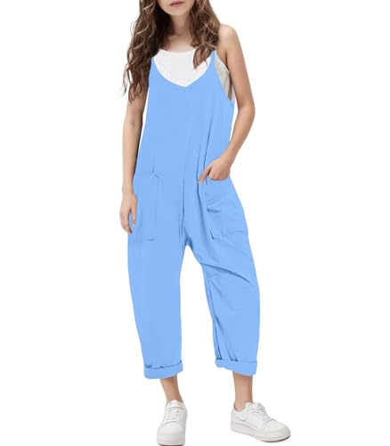 RAISEVERN Blue Jumpsuit For Girls Overalls Jumper Kids Casual Loose Rompers Summer Clothes Outfits With Pockets 13-14 Years