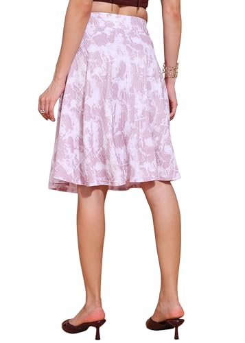 Image of FRAULEIN Women's Tie-Dye A-Line Self Design Printed Maxi /Midi Skirt | High Waist Flared | Soft Ribbed Texture | Casual Summer Knee Length Vacation Skirt