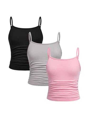 Image of SOLY HUX Girl's Tank Tops 3 Packs Cute Ruched Spaghetti Strap Camisole Slim Fit Undershirts