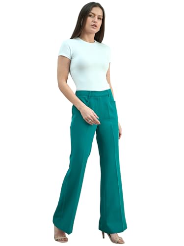 Mid Waist Slim Fit Formal Work Pants for Women Stretchable Office Trousers for Women Professional Business Wear Teal4