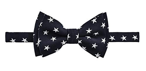 Retreez Stylish Stars Woven Microfiber Pre-tied Boy's Bow Tie - Black with White Stars - 8-10 years