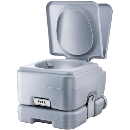 Image of 2.7-Gallon Portable Travel Toilet | Features Detachable Holding Tank /Sealing Slide Valve & Bellow-Type Flush | Easy Transport w /Compact Lightweight Design & Carry Handle | Gray