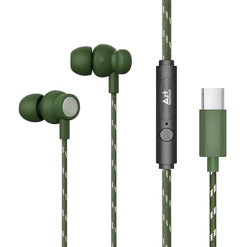 GearZTouch BLAST-C TypeC Wired Earphone with Powerful HD Mic for Clear Sound, Deep Bass Sound, HD Calling, in-Line Volume Control & Noise Cancellation Compatible with only TypeC Jacks in Mobiles-Green