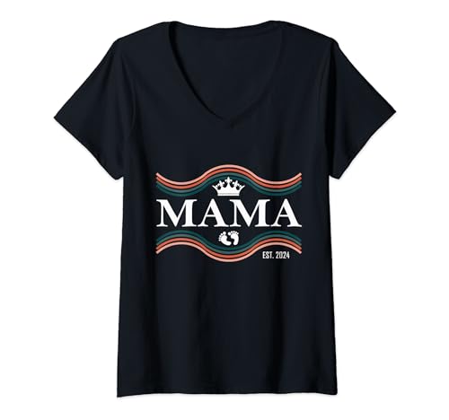 Mujer Mom Soon To Be Mama New Mother Mama Est 2024 Camiseta Cuello V