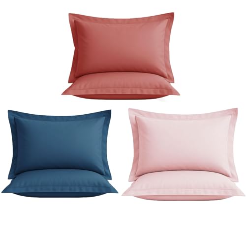 Image of VAS COLLECTIONS Premium Pillow Cover Set of 6 Piece | 210 TC 100% Pure Cotton | Solid Color Hotel Quality Pillow Covers for Hotel & Hospital Use | 18 x 28 Inches (Solid Red, Blue & Pink)