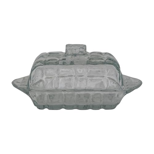 Creative Co-Op Pressed Glass Butter Dish with Grid Pattern, Clear