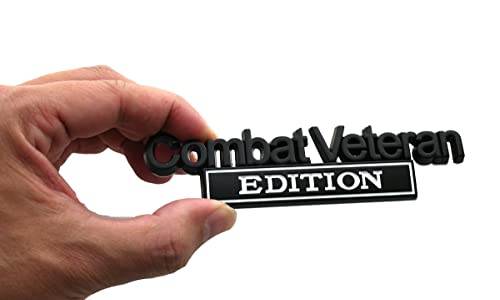 Image of Combat Veteran Edition Emblem Car Badge, Warrior Soldier 3D Metal Material Sticker, Combat Veteran Letters Raised Metal Fender Decal (Black /White)