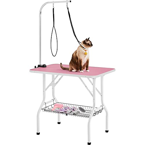 Topeakmart Foldable Portable Pet Grooming Table - 36in Professional Dog Cat Trimming Table w/Adjustable Arm & 2 Nooses, Maximum Capacity Up to 220lbs