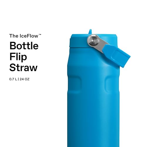 Stanley IceFlow Flip Straw 2.0 Water Bottle 24 OZ | Built-In Straw with Larger Opening | Lightweight & Leak-Resistant | Insulated Stainless Steel | BPA-Free | Azure