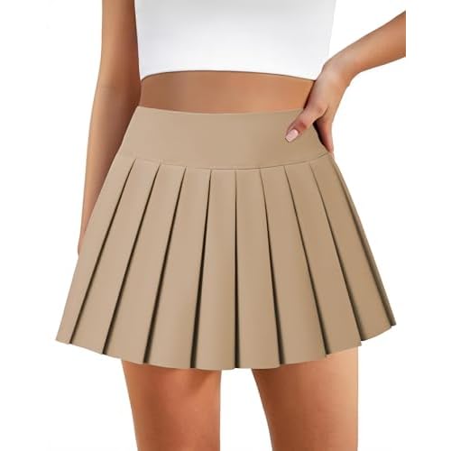 Pleated Skirts for Women High Waisted Tennis Skirt Athletic Skorts with Pockets Shorts Workout Golf Skort Khaki X-Small