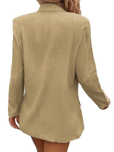Mina Self Summer Womens Linen Blazers Jackets Lightweight 2024 Spring Long Sleeves Business Casual Dressy Office Light Clothes Blazers Suit Jacket for Women, Daily/Work, Khaki Small Size2