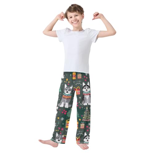 Husky Xmas Tree Boys Long Pants Soft Trousers Elastic Waist Kids Lounge Bottoms with Pockets S-XL3