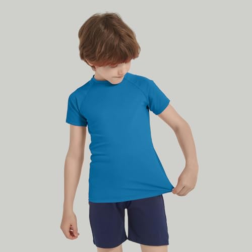 Image of 5-14Y Boys Girls Rash Guard UPF 50+ Short Sleeve Kids Neon Swim Shirts