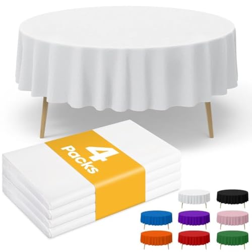 Niuara White Plastic Table Cloth - 4 Pack 84" Round Disposable Tablecloths for Round Tables, Table Cover for Holiday Parties & Gatherings by Niuara - Used condition - US$5.08