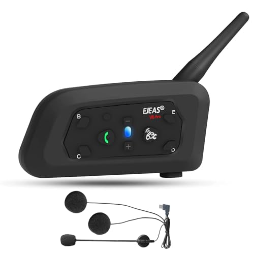 EJEAS V6 Pro Motorcycle Bluetooth Headset, Upgraded 2 Riders Intercom Helmet Communication System with Auto-Answering Call and Noise Reduction for Motorcycling Skiing and Climbing (1 Pack) by EJEAS - Used condition - CA$33.67