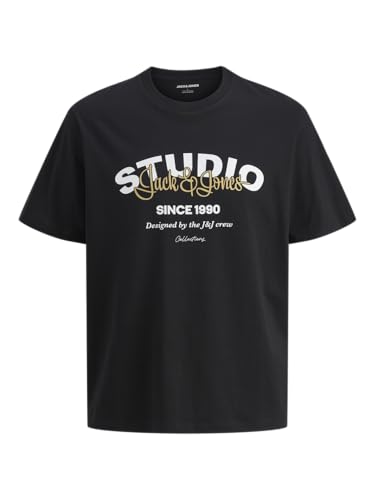 JACK & JONES Men's Studio Graphic Print T-Shirt | Casual Short Sleeve Crew Neck Tee | 100% Cotton | Black Colour | UK Size - XL