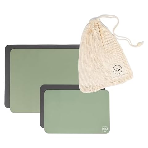 The Silicone Kitchen Reusable Silicone Oven Baking Mats Gift Set Bundle, 2 Half-Sheet, 2 Quarter-Sheet, Sage Green, Dark Gray Cover