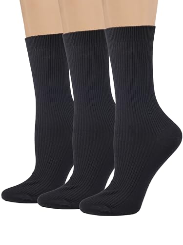 Image of COTTON DAY Women's Combed Cotton Fine Ribbed Trouser Dress Socks Black White Navy Blue 3 Pack