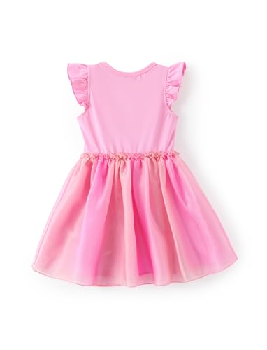 Image of Disney Princess Frozen Elsa Minnie Stitch Toddler Girl Tulle Tutu Dress Ruffle Sleeve Mesh Summer Birthday Party Clothes 2-9Y