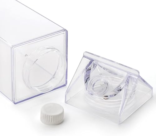 Image of 1000ML Milk Carton Water Bottle, Clear Plastic Milk Box Portable Leakproof Square Juice Bottle for Outdoor Sports Travel Camping (2 Pcs)