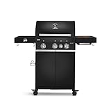 BURNHARD® Gasgrill 3-Brenner inkl. BACKBURNER, 900°C Infrarot-Keramikbrenner, Seitenkochfeld, Gusseisen-Grillrost, Grillabdeckung, Grillwagen, klappbare Seitentische, Schwarz – FRED Deluxe