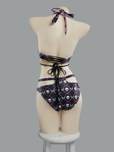MEOWCOS Women Bikini Set Gothic Swimsuit Personalized Skull-Themed Print Bathing Suit4