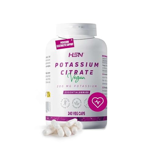HSN Citrato de Potasio 1664mg (600mg Potasio Elemental) por dosis diaria | 240 Cápsulas Vegetales | El potasio contribuye al funcionamiento normal del sistema nervioso | No-GMO, Vegano, Sin Gluten