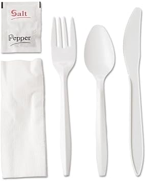450 Plastic Cutlery Packets - Knife Fork Spoon Napkin Salt Pepper Sets | White Plastic Silverware Sets Individually Wrapped Cutlery Kits, Bulk Plastic Utensil Cutlery Set Disposable To Go Silverware