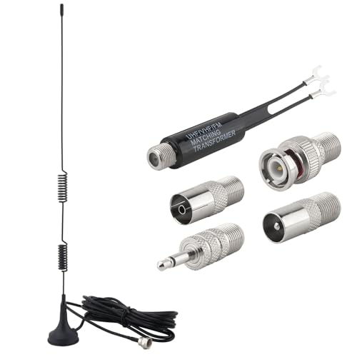 Kaunosta FM Antenna Magnetic Base FM Radio Antenna with PAL BNC 3.5mm and 75 to 300 Ohm Adapter Connector for Pioneer Onkyo Yamaha Marantz Indoor Digital HD Radio FM Radio