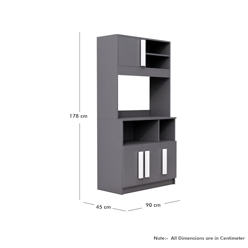 Image of Bniture Multipurpose Kitchen Cabinet | Engineered Wood Crockery Cabinet Modern with 4 Doors and Open Shelves | Crockery Unit for Dining Area | Kitchen Crockery Cabinet for Home | Slate Grey