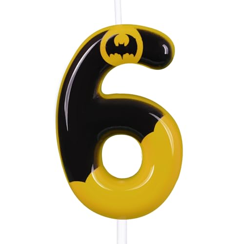 Black Bat 6th Birthday Candle, 6 Candle Bat Cake Topper, Number 6 Birthday Candles Hero Themed Boys Girls Birthday Party Supplies (Bat, Number 6)