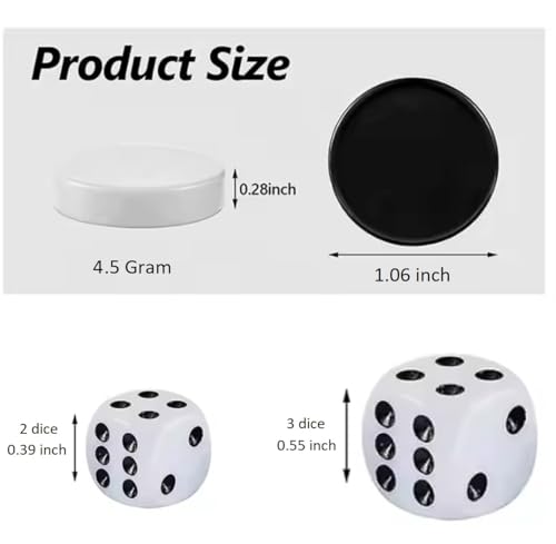 FAMA.store 30 Pieces Backgammon Checkers Replacement Set Checker Board Games Playing Game Chips with 5 Dice Come with Drawstring Storage Pouch (Black&Ivory 1.06 inch) - Thumbnail 2