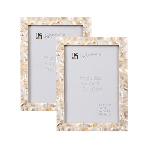 Image of Handicrafts Home 5x7 Picture Frames Pack of 2 - Mother of Pearl Collection Handcrafted Photo Frames, Perfect for Wall & Tabletop Display, Ideal Home Decor Gift