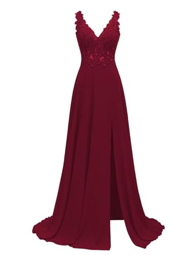 ForElise Women's Bridesmaid Dresses Long Chiffon Slit Semi Formal Dresses