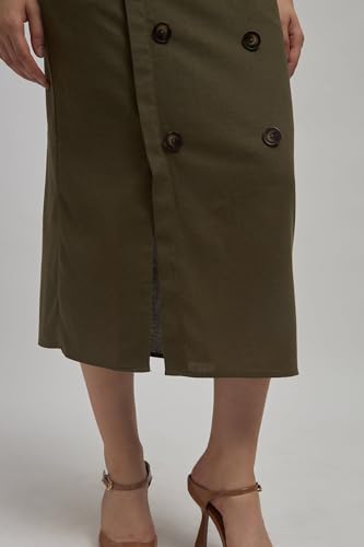 VIRGIO Linen Double Breasted Slit Midi Skirt4