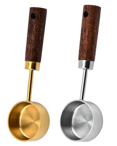 TOZBLEU Cucchiaio da caffè, 2 pcs in acciaio inox retrò, con manico in legno, cucchiaio dosatore da 15 ml, per chicchi di caffè, chicchi di caffè, utensili da cucina,utensili da cucina per la casa
