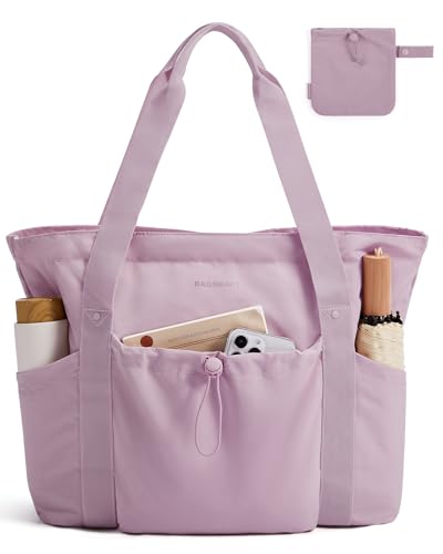 Image of BAGSMART Foldable Tote Bag with Drawstring Bag, Tote Bag Shoulder Bag Top Handle Handbag for Travel, Work, Beach, Gym