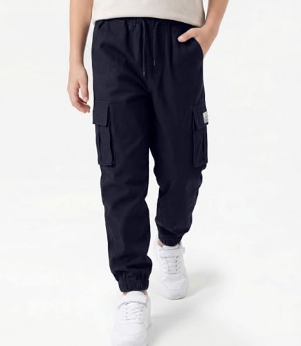 Image of TLAENSON Boys Cargo Joggers Pants Elastic Waist Casual Jogging Trousers Bottom for Kids 6-16 Years