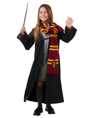 Funidelia Fato oficial de Hermione Granger para menina com capa, vestido, cachecol e varinha, túnica da Gryffindor Infantil Hogwarts, disfarces de carnaval, Halloween e festas, tamanho 10-12 anos