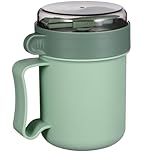 Cabilock 500ml Microwave Soup Mug with Lid and Spoon Leakproof Breakfast On The Go Cup for Overnight Oats Porridge Yoghurt Cereal Container Green