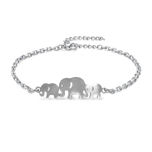 YOTHIWAD Elephants Bracelet Charm Bracelet in Stainless Steel Bracelets for Women Trendy Adjustable Link Cute Animal Jewelry Motivational Gifts Women Mom Wife Family
