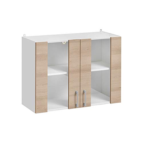 Cuisineandcie - Meuble Haut DE Cuisine ECO Chêne Naturel, 2 Portes Vitrées L60cm + étagère- Meuble Cuisine Rangement, Meuble Cuisine, Armoire Cuisine