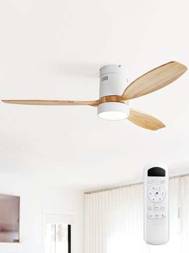Sofucor Deckenventilator mit LED Beleuchtung, 132cm Deckenventilatorleuchte mit Fernbedienung, 3 Holzflügel, DC Motor, T...